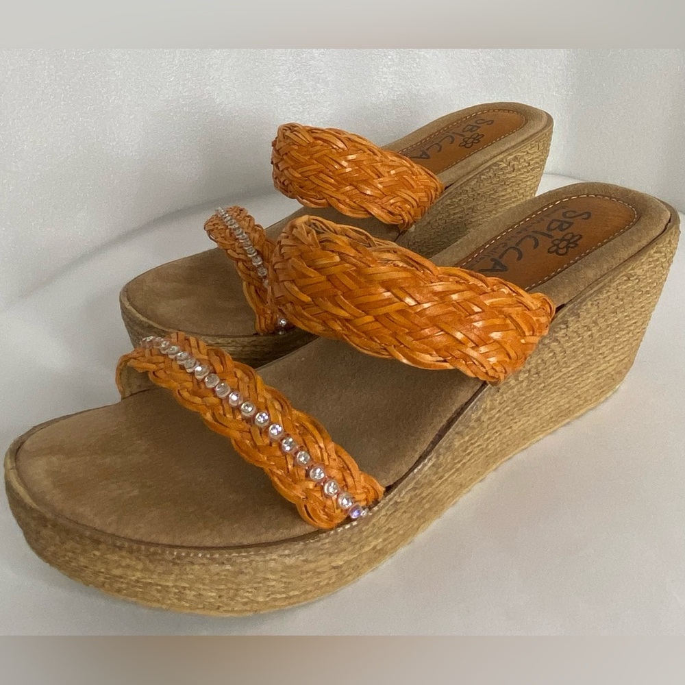 Sbicca Women's Orange Braided Platform Sandals Rhinestones Size 8 NWOT